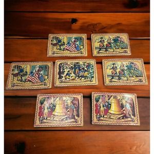 LOT OF 7 VINTAGE AMERICANA VINYL PLACEMATS - COLONIAL SCENES, REVOLUTIONARY WAR